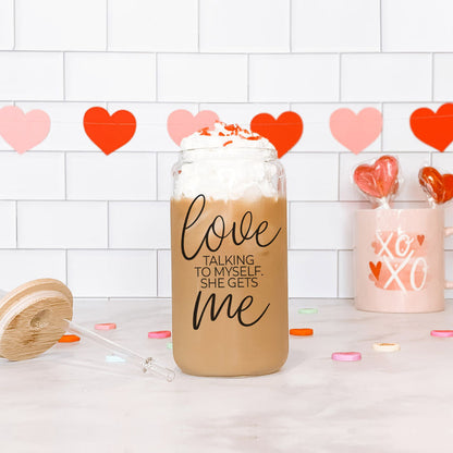 Love Talking To Myself 20oz Glass Cup With Bamboo Lid - Self Care Mug
