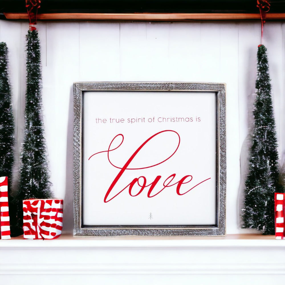 True Spirit 10 Inch Wood Framed Embossed Christmas Sign Inspirational Holiday Wall Decor