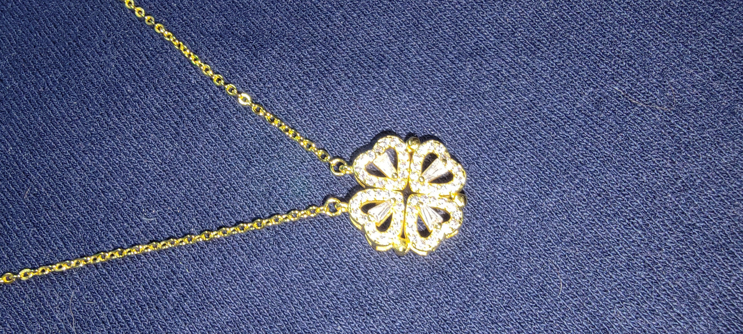 Lucky Clover Four Leaf Heart Necklace Gold Plated Pendant