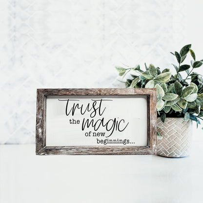 Rustic Wooden Magic Of New Beginnings Inspirational Sign Home Decor Gift