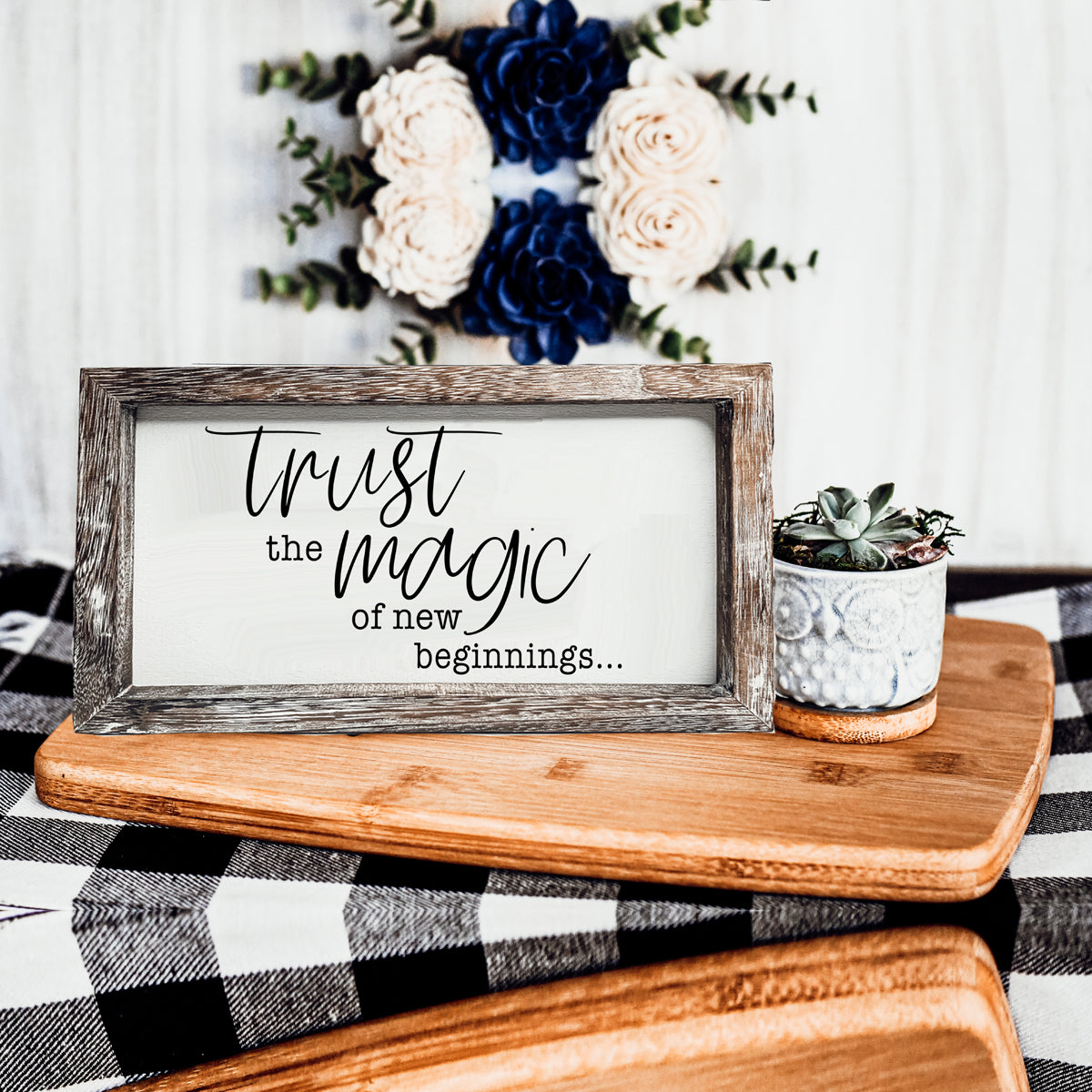 Rustic Wooden Magic Of New Beginnings Inspirational Sign Home Decor Gift