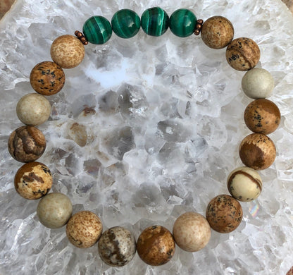 Malachite Picture Jasper Stretch Bracelet Natural Gem