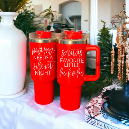 Mama Needs A Silent Night 40oz Insulated Mug With Handle Lid And Straw