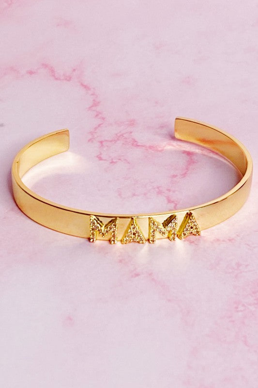 Mama Open Bangle Gold Plated Adjustable Engraved Bracelet