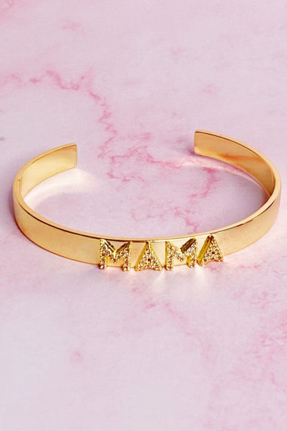 Mama Open Bangle Gold Plated Adjustable Engraved Bracelet
