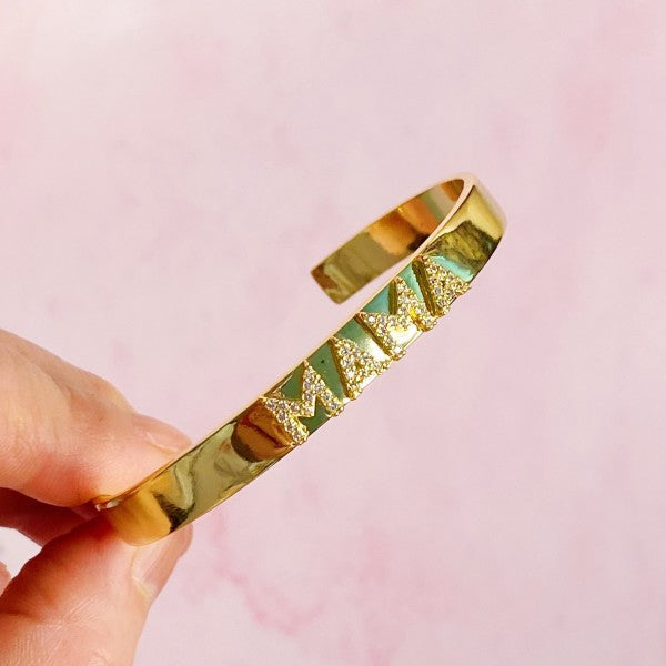 Mama Open Bangle Gold Plated Adjustable Engraved Bracelet