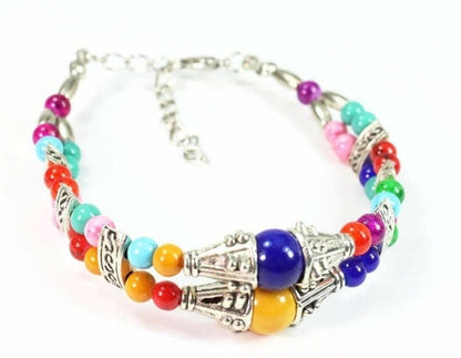 Marbled Double Strand Beaded Bracelet Colorful Boho