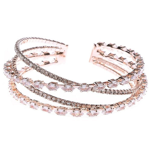 Marquise CZ Wrap Bracelet Rose Gold Triple Layer Cuff