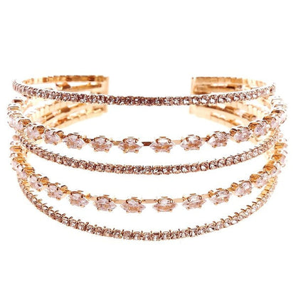 Marquise Oval CZ Wide Spring Wrap Bracelet Gold Tone