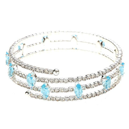 Marquise Rhinestone Wrap Bracelet Blue Crystal Triple