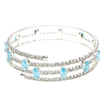 Marquise Rhinestone Wrap Bracelet Blue Crystal Triple