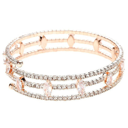 Marquise Rhinestone Wrap Bracelet Blue Crystal Triple