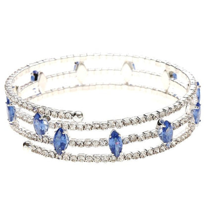 Marquise Rhinestone Wrap Bracelet Blue Crystal Triple