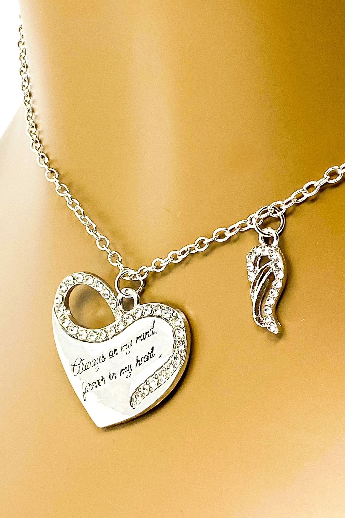 Memorial Heart Necklace Always On My Mind Pendant Silver