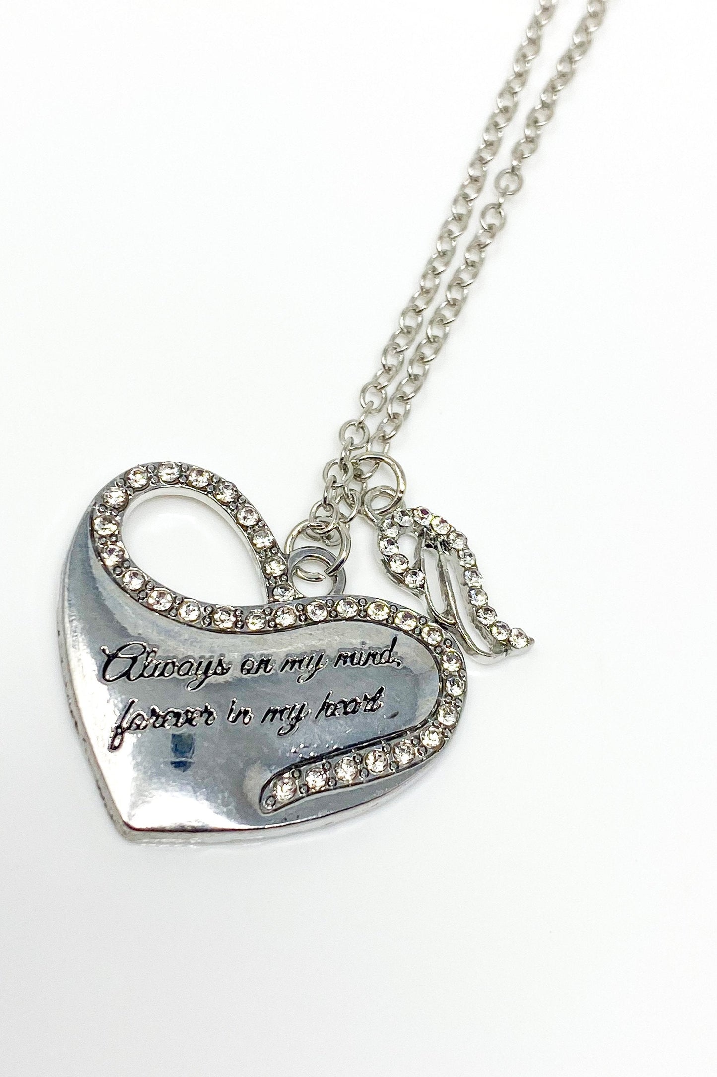 Memorial Heart Necklace Always On My Mind Pendant Silver