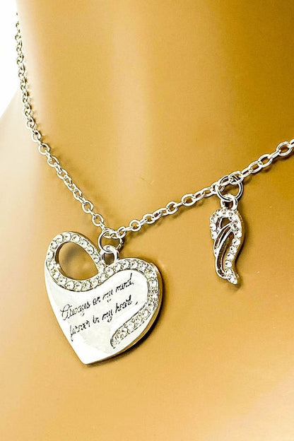 Memorial Heart Necklace Always On My Mind Pendant Silver