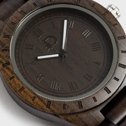 Mens Black Walnut Wood Watch Minimalist Vintage Design