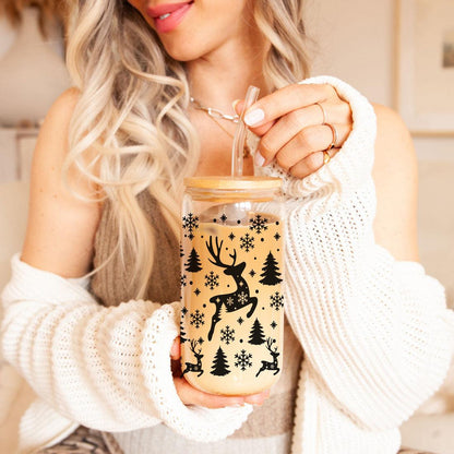 Merry And Bright 17oz Holiday Mug With Reindeer Snowflake Tree Black Lettering