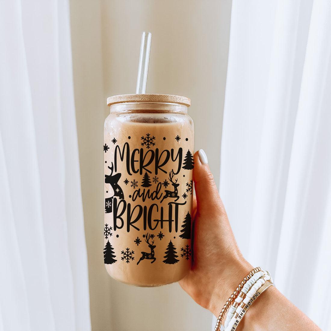Merry And Bright 17oz Holiday Mug With Reindeer Snowflake Tree Black Lettering