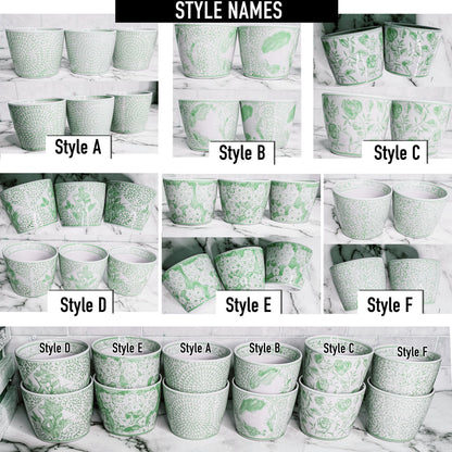 Mini Green Porcelain Cachepots Set Of 6 Hand-Painted Decorative Planters