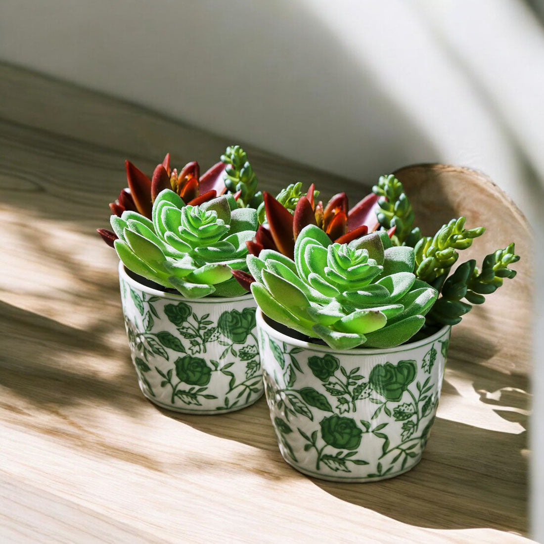 Mini Green Porcelain Cachepots Set Of 6 Hand-Painted Decorative Planters