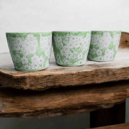 Mini Green Porcelain Cachepots Set Of 6 Hand-Painted Decorative Planters