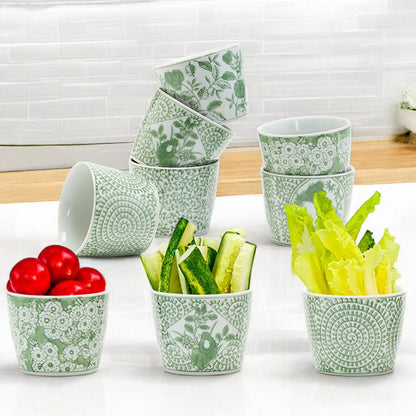 Mini Green Porcelain Cachepots Set Of 6 Hand-Painted Decorative Planters