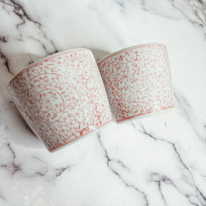 Mini Pink Hand-Painted Porcelain Cachepots Set Of 6 Decorative Planters