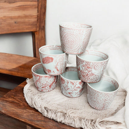 Mini Pink Hand-Painted Porcelain Cachepots Set Of 6 Decorative Planters