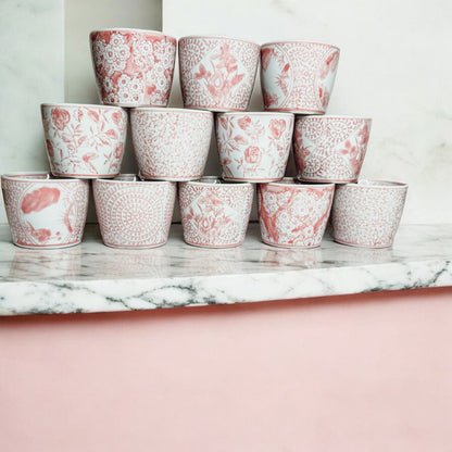 Mini Pink Hand-Painted Porcelain Cachepots Set Of 6 Decorative Planters