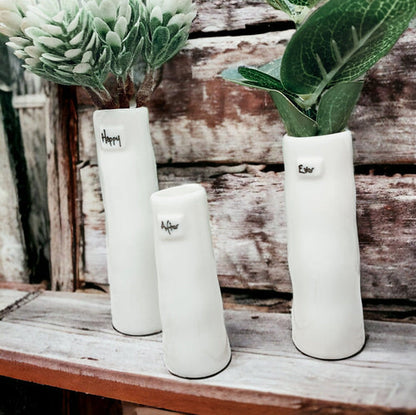 Mini Porcelain Vase Gift Set 3 White Glazed Bud Vases In Gift Box