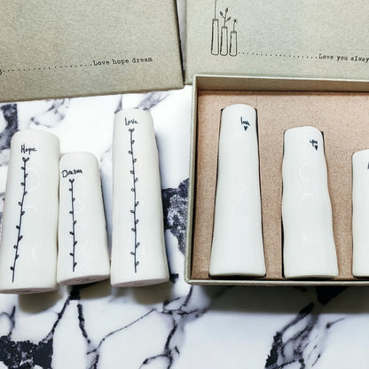 Mini Porcelain Vase Gift Set 3 White Glazed Bud Vases In Gift Box