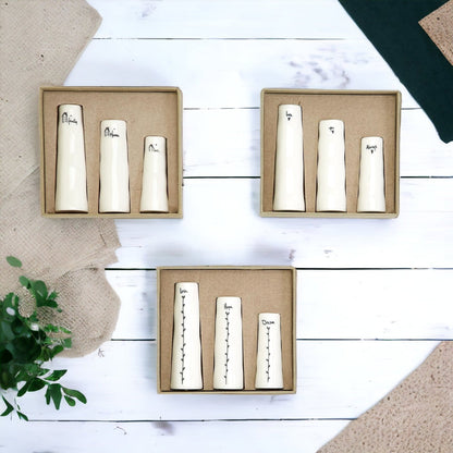 Mini Porcelain Vase Gift Set 3 White Glazed Bud Vases In Gift Box