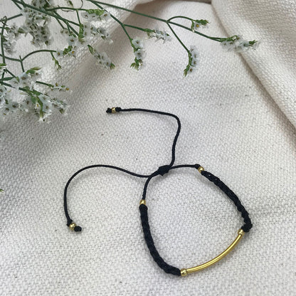Minimal Cotton Thread Bar Bracelet Adjustable Handwoven Layering Wristband