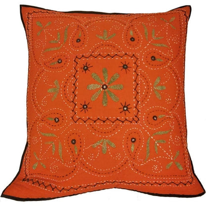 Mirror Work Aari Embroidered Cushion Cover Boho Handmade