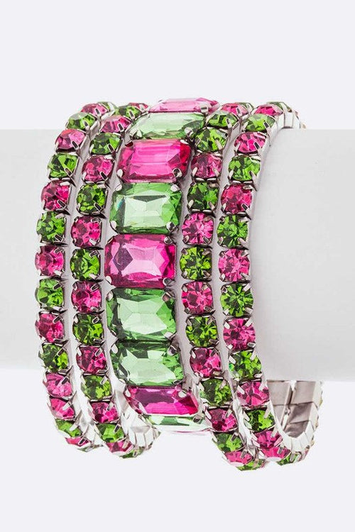 Mixed Stone Crystal Stretch Bracelet Set For Women