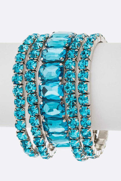 Mixed Stone Crystal Stretch Bracelet Set For Women