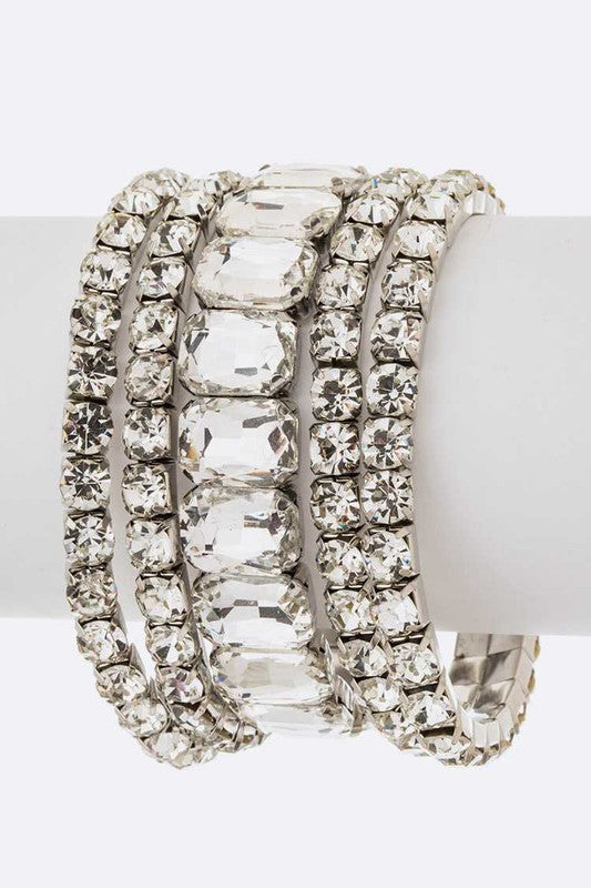 Mixed Stone Crystal Stretch Bracelet Set For Women