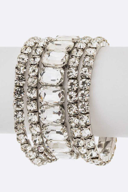 Mixed Stone Crystal Stretch Bracelet Set For Women