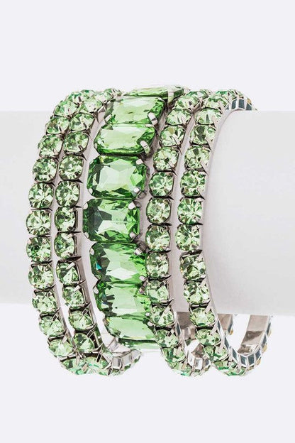 Mixed Stone Crystal Stretch Bracelet Set For Women