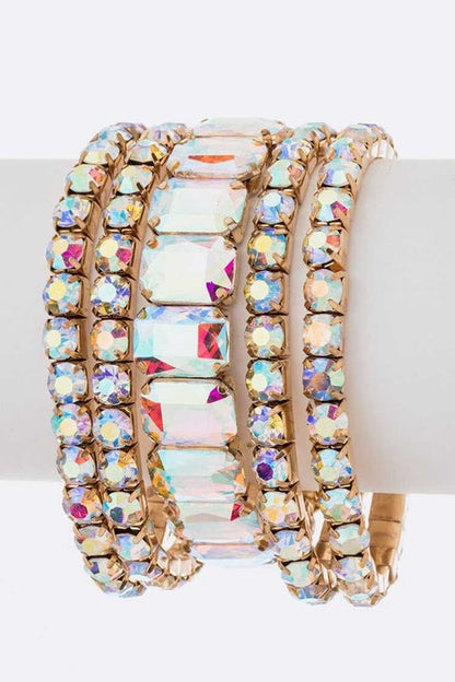 Mixed Stone Crystal Stretch Bracelet Set For Women