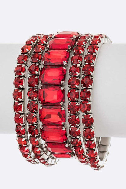 Mixed Stone Crystal Stretch Bracelet Set For Women