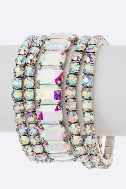 Mixed Stone Crystal Stretch Bracelet Set For Women