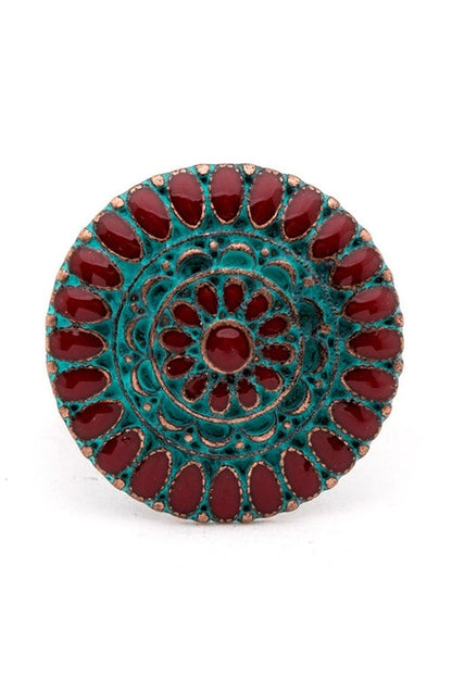 Mixed Tone Enamel Western Stretch Adjustable Statement Ring