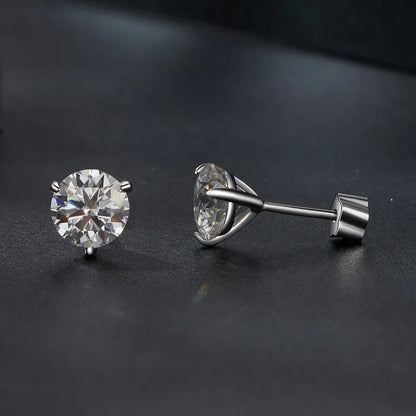 Moissanite 1Ct Round Stud Earrings Screw Back Platinum Plated S925 Minimalist