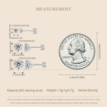 Moissanite 1Ct Round Stud Earrings Screw Back Platinum Plated S925 Minimalist