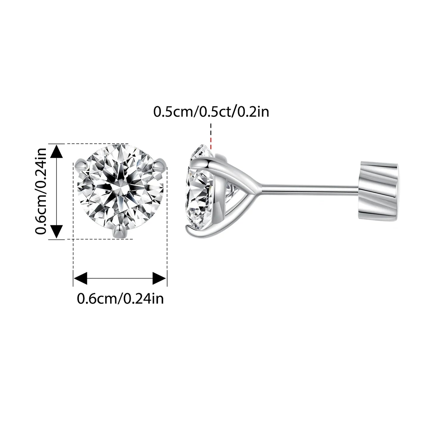 Moissanite 1Ct Round Stud Earrings Screw Back Platinum Plated S925 Minimalist
