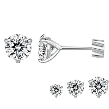 Moissanite 1Ct Round Stud Earrings Screw Back Platinum Plated S925 Minimalist