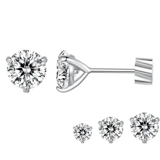 Moissanite 1Ct Round Stud Earrings Screw Back Platinum Plated S925 Minimalist