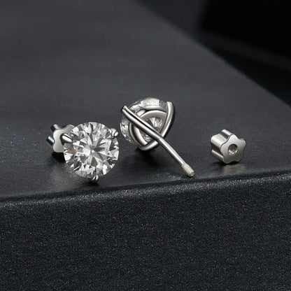 Moissanite 1Ct Round Stud Earrings Screw Back Platinum Plated S925 Minimalist